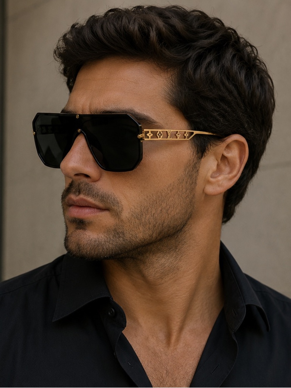Louis Vuitton Black Shield Sunglasses with Gold Accents NEW IN BOX - Picture 4 of 6